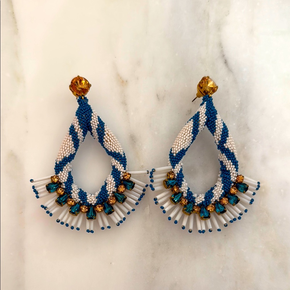 Tory Burch Elegant Blue and White Beaded Earrings